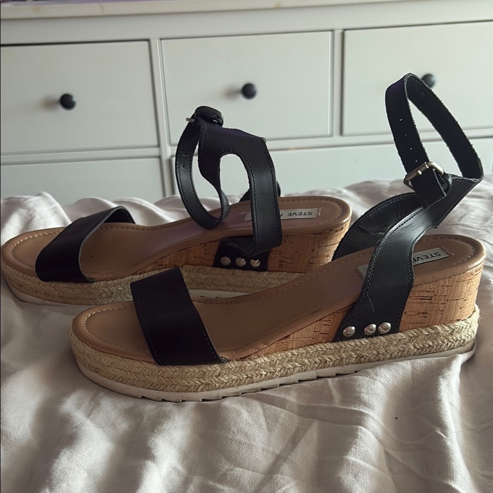 Steve Madden Black Woven Espadrille Shoes with ankle strap size 10 - Picture 3 of 6